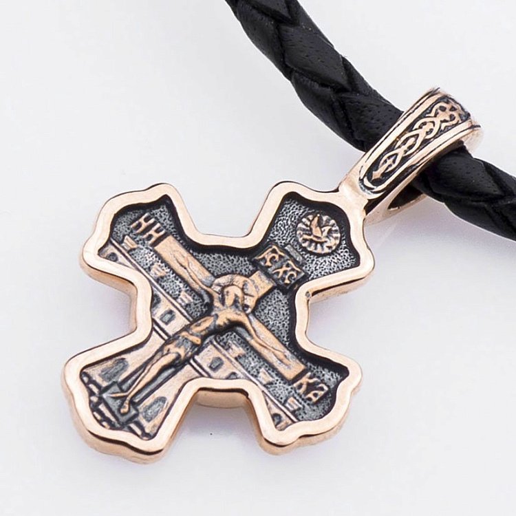 Золотий православний хрест "Розп'яття. Святитель Миколай Чудотворець" п02678 від ювелірного магазину Онікс - 2