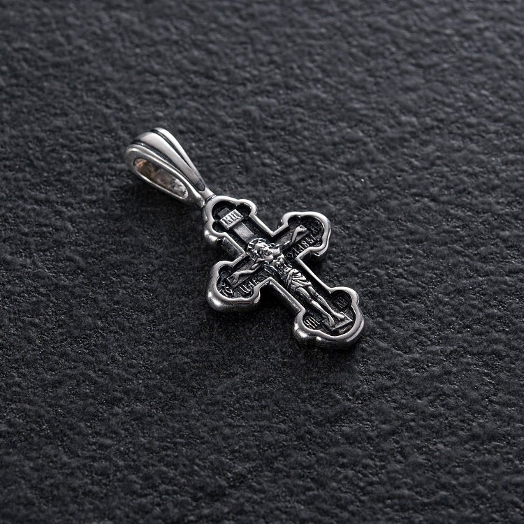 Срібний хрестик "Розп'яття Ісуса Христа, ікона Покрови Пресвятої Богородиці" 132706 від ювелірного магазину Онікс - 1