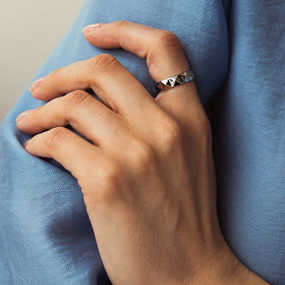 Кольцо "Ромбы" в белом золоте к08306 №2