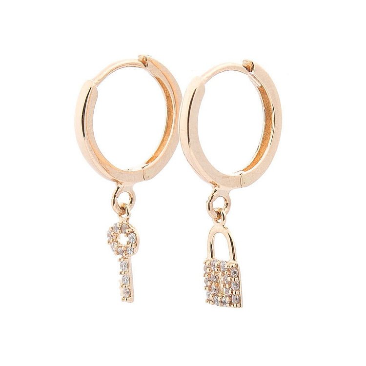 Золоті сережки "Замок і ключик" (фіаніти) с05322 від ювелірного магазину Онікс - 1