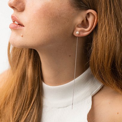 Серьги - протяжки с жемчугом (белое золото) с09073 №2