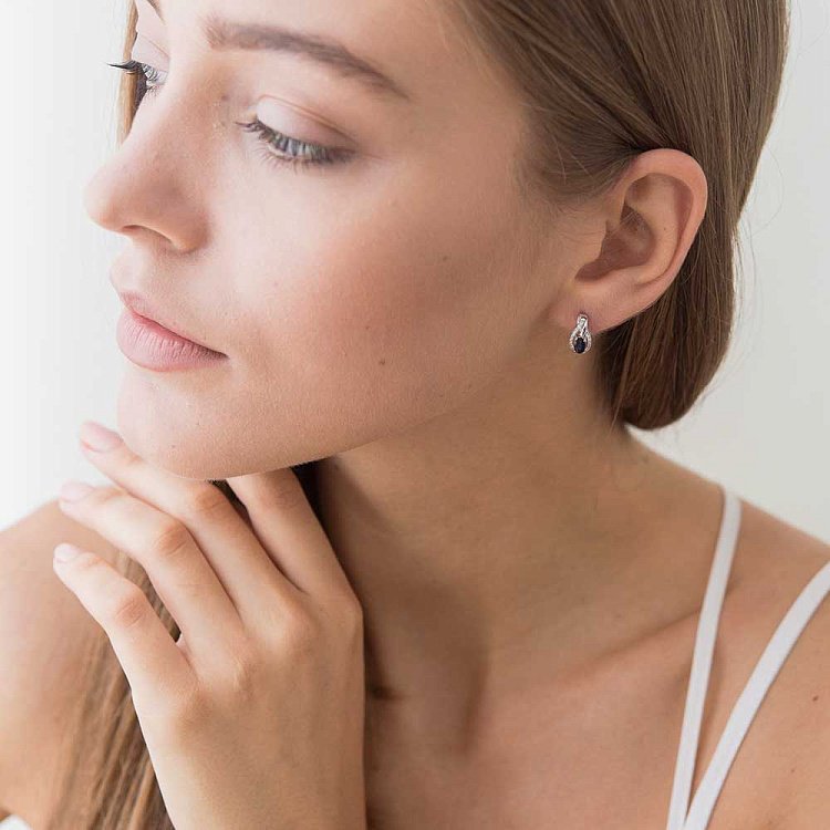 Золоті сережки з синіми сапфірами і діамантами C01021E від ювелірного магазину Онікс - 3