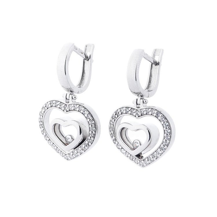 Золотые серьги "Сердечки" (фианиты) с04456 от ювелирного магазина Оникс - 1