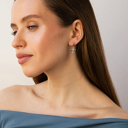 Золотые серьги "Крестики" (фианиты) с04418 №2