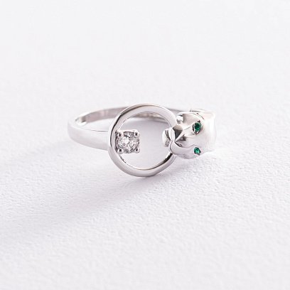 Каблучка "Пантера" в білому золоті (фіаніти) к06846 №4