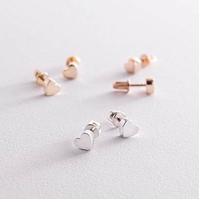 Серьги - пусеты "Сердечки" в красном золоте с08348 №9