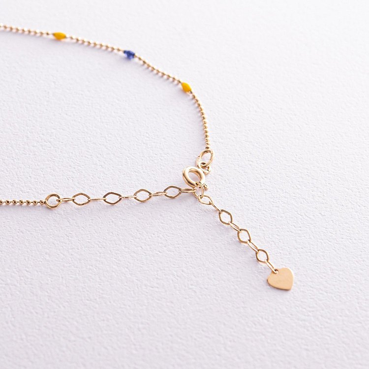 Колье в желтом золоте (синяя и желтая эмаль) кол02537 от ювелирного магазина Оникс - 6