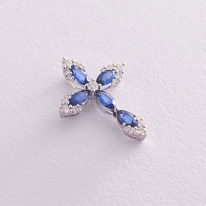 Золотий хрестик (синій сапфір, діамант) пб0109gl