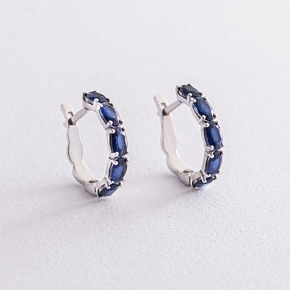 Серебряные серьги с синтетическими сапфирами 2957/9p-HSPH