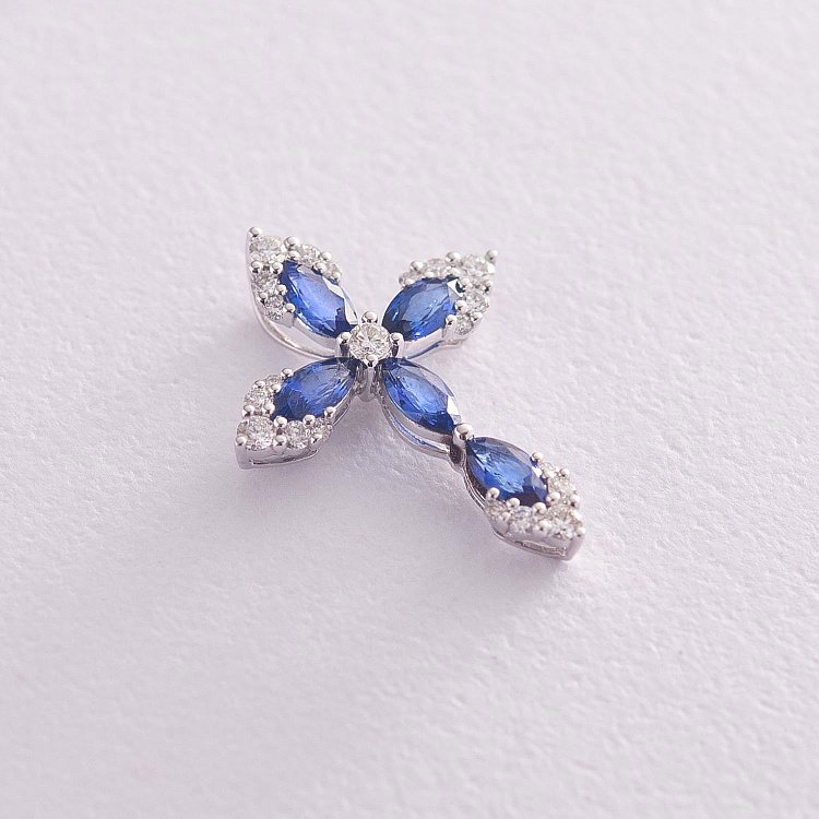 Золотий хрестик (синій сапфір, діамант) пб0109gl від ювелірного магазину Онікс