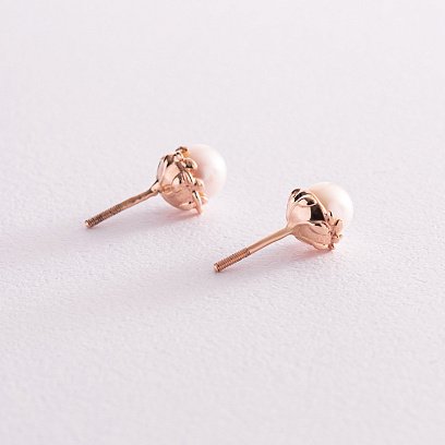 Золотые серьги - пусеты с жемчугом с07637 №4