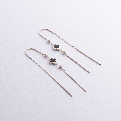 Золоті сережки - протяжки "Конюшина" (емаль) с08845