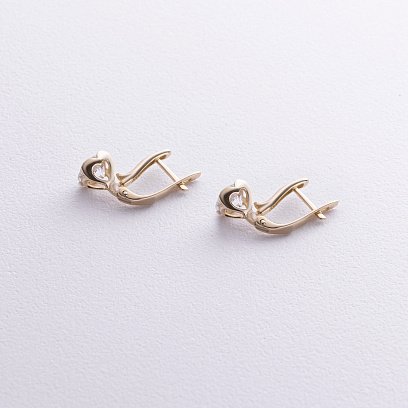 Золотые серьги с сердечками (фианиты) с08638 №3