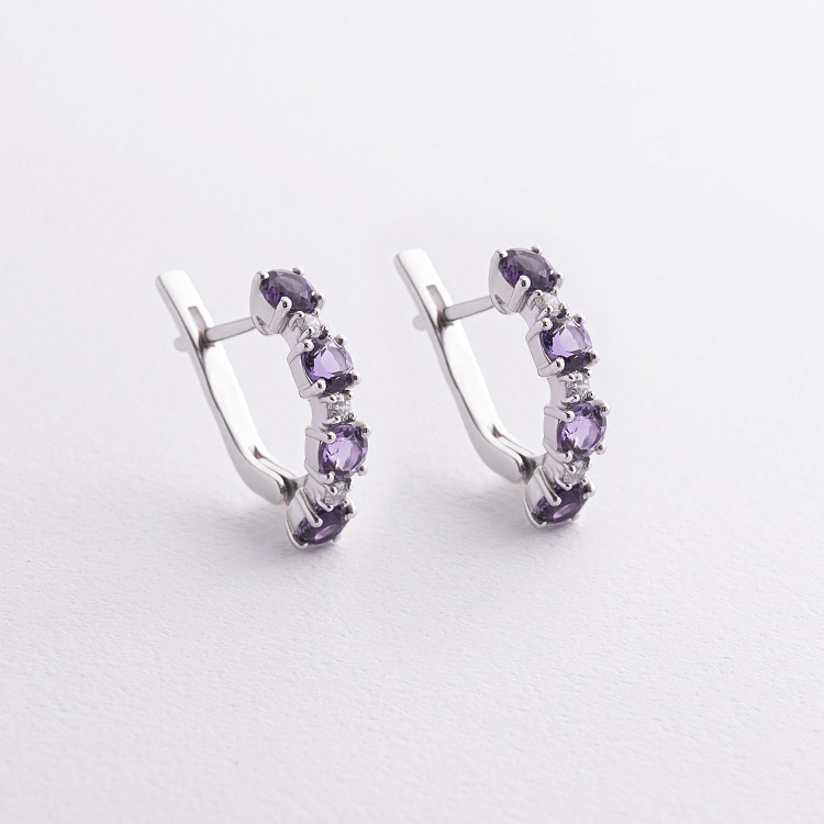 Срібні сережки з аметистом і фіанітами 2518/1p-AMET від ювелірного магазину Онікс