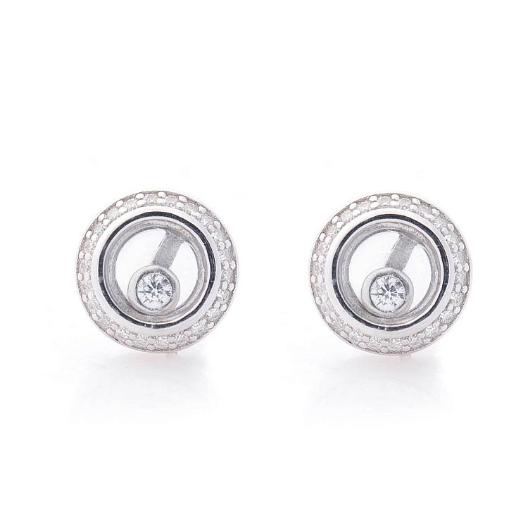 Серебряные серьги-пусеты (ювелирное стекло, фианиты) 122329 от ювелирного магазина Оникс - 1