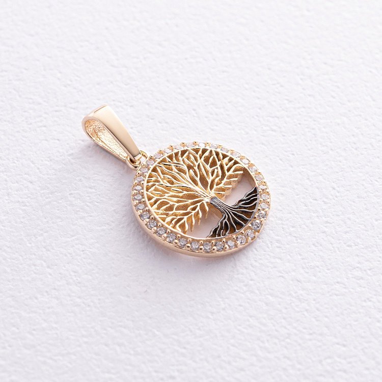Кулон "Древо жизни" с фианитами (желтое золото) п03821 от ювелирного магазина Оникс