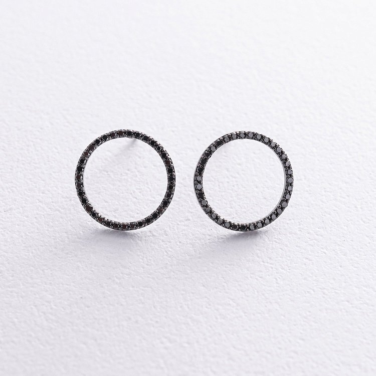 Золотые серьги - пусеты "Круговорот" (черные бриллианты) сб0481di от ювелирного магазина Оникс