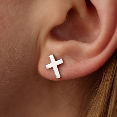 Серебряные серьги-пусеты "Крестики" 122179 №2