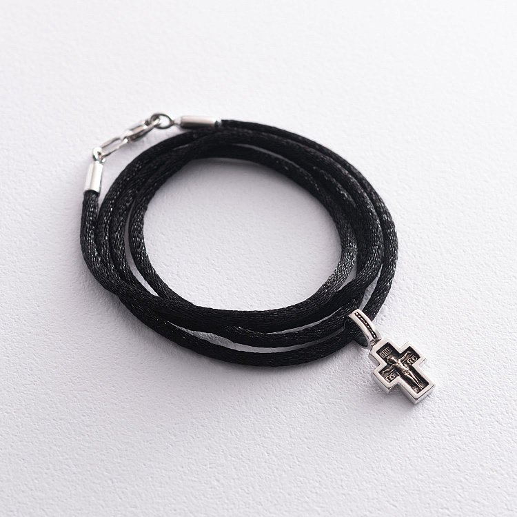 Черный шелковый шнурок с застежкой из белого золота (2мм) кол00849 от ювелирного магазина Оникс - 4