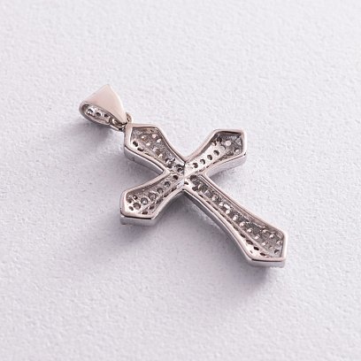 Срібний хрестик з фіанітами (родій) 131995 №3