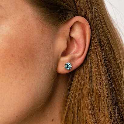 Золотые серьги - пусеты (топаз голубой) с06675 №4