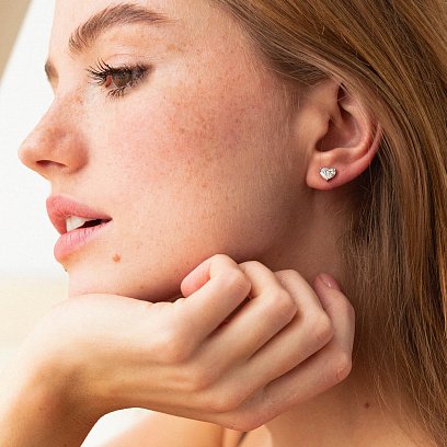 Золотые серьги - пусеты "Сердечки" с бриллиантами сб0404nl №3