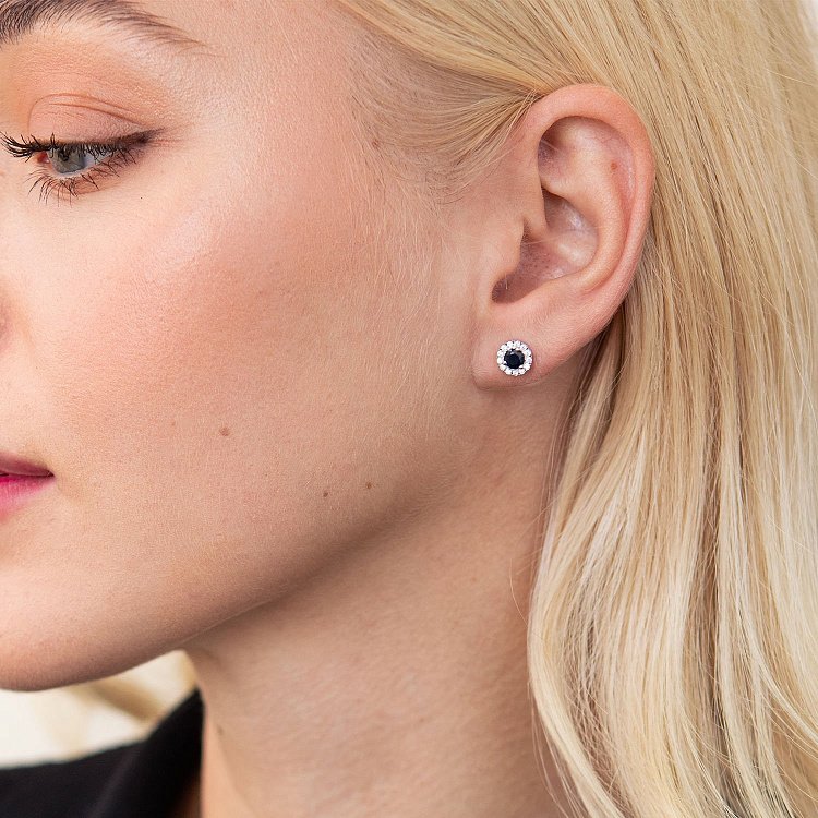 Серебряные серьги - пусеты с сапфирами и фианитами 2112/9p-HSPH от ювелирного магазина Оникс - 1