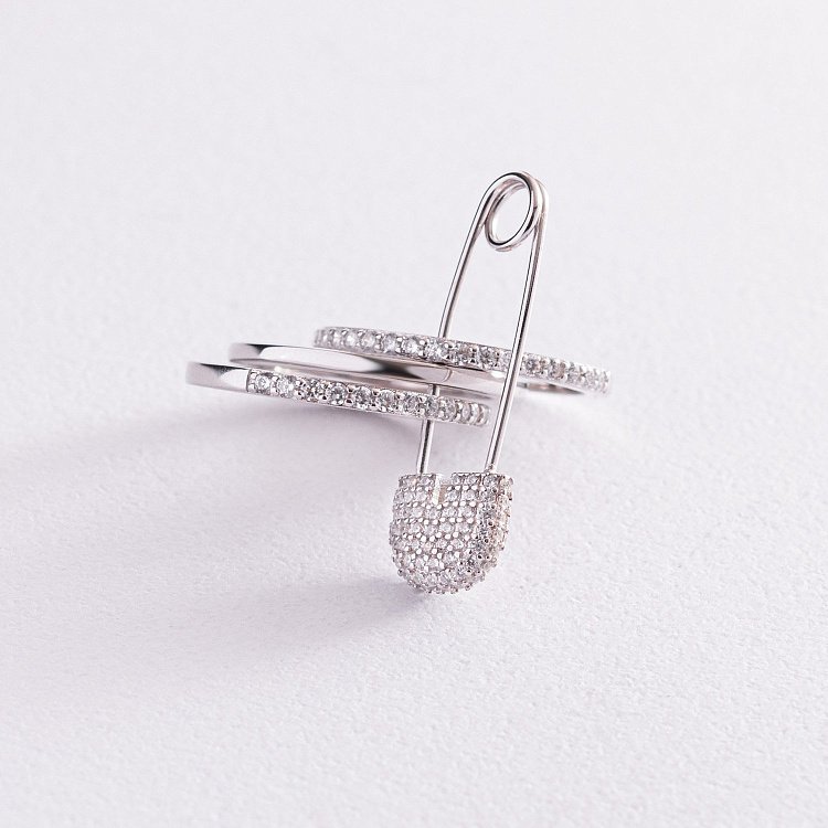 Срібна каблучка - трансформер "Шпилька" з фіанітами 112628 від ювелірного магазину Онікс - 4