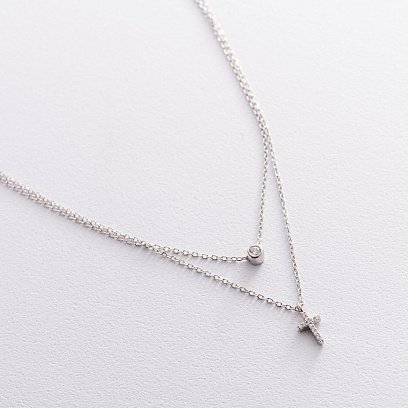 Серебряное колье "Крестик" с фианитами 181128