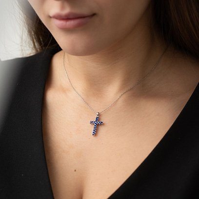 Золотий хрестик з синіми сапфірами п216 №2