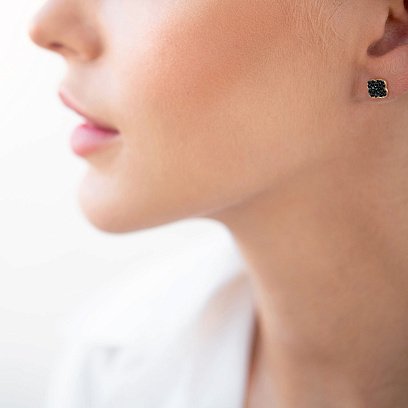 Золоті сережки-пусети "Конюшина" з чорними фіанітами с05620 №2