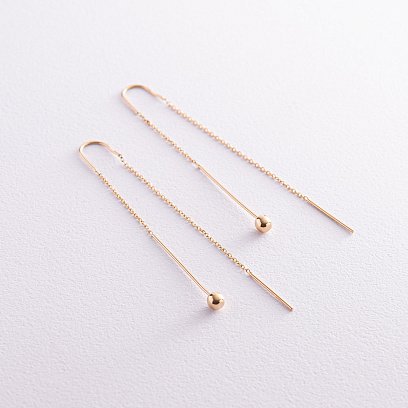 Серьги "Шарики" в желтом золоте на цепочке с07984