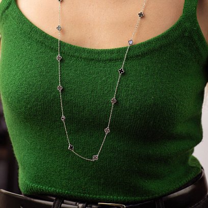 Кольє "Конюшина" з оніксом mini (біле золото) кол02427 №2