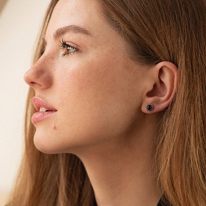 Серебряные серьги - пусеты с сапфиром нано 122081 №2