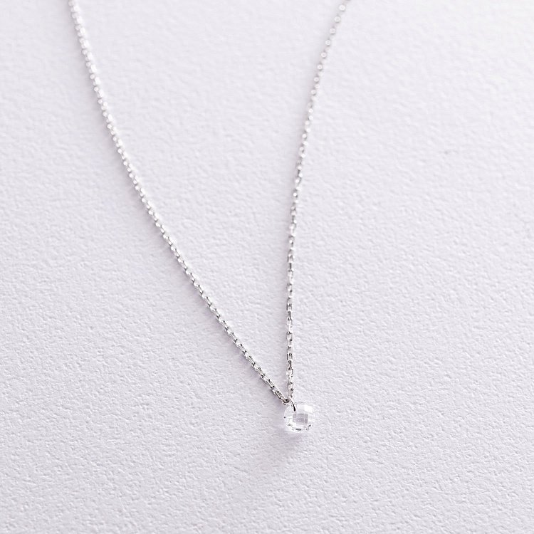 Колье в белом золоте с одним фианитом кол01814 от ювелирного магазина Оникс