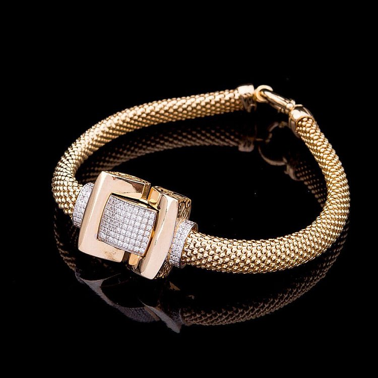 Ексклюзивний золотий браслет з фіанітами (плетіння "Попкорн") б02014 від ювелірного магазину Онікс - 1