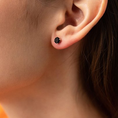 Сережки - пусети з чорними фіанітами (жовте золото) с08299 №2