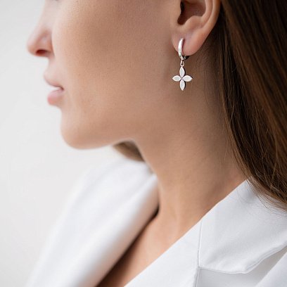 Серебряные серьги "Клевер" 122865 №7