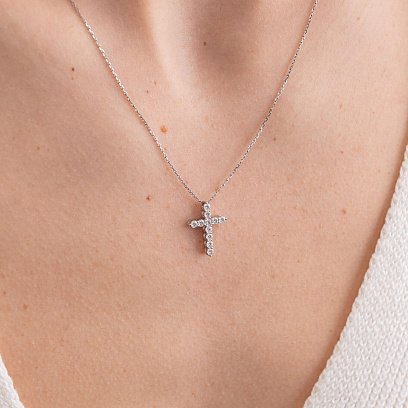 Золоте кольє "Хрестик" з діамантами 112131121 №5