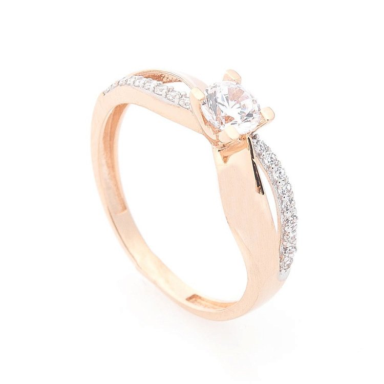 Золотое помолвочное кольцо с фианитами к03843 от ювелирного магазина Оникс