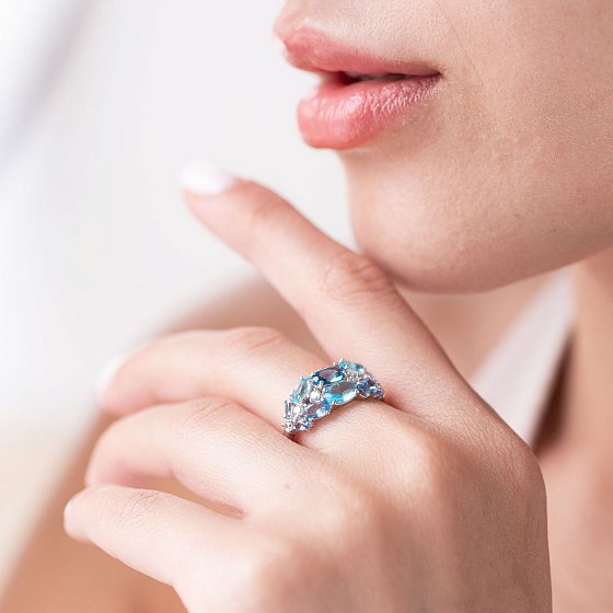 Серебряное кольцо с кварцом и фианитами 1370/1р-QLBQS №2