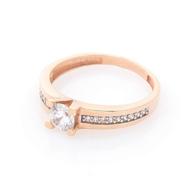 Золотое помолвочное кольцо с фианитами к04608 от ювелирного магазина Оникс - 1