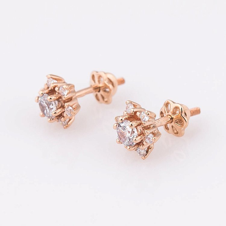 Золотые серьги-гвоздики с фианитами (9мм) с01798 от ювелирного магазина Оникс