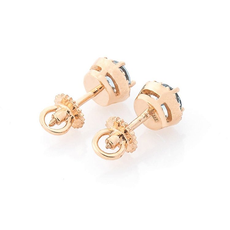 Золоті сережки-пусети з блакитним топазом і фіанітами с489 від ювелірного магазину Онікс - 4