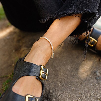 Серебряный браслет "Жемчужинки" на ногу 141661 №3