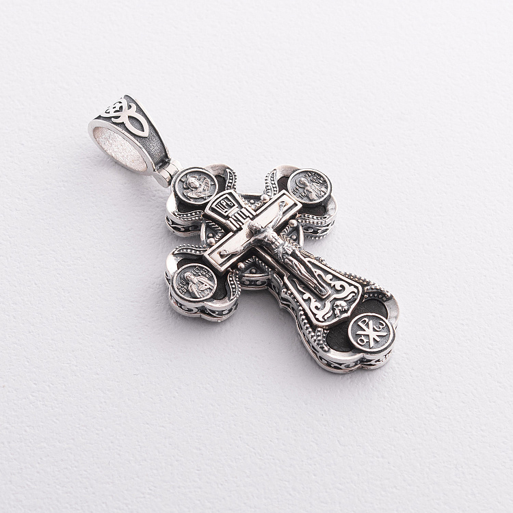 Срібний хрест "Ісус Христос. Діва Марія" з ебеновим деревом 1850 від ювелірного магазину Онікс