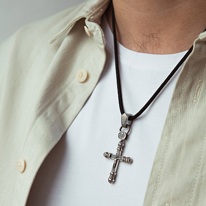 Серебряный крест "Распятие. Спаси и Сохрани" (на укр. языке) 1759 №2