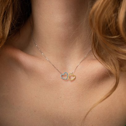 Золоте кольє "Сердечки" з блакитними і жовтими діамантами 727151121 №4