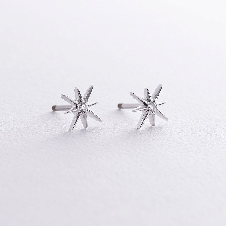 Золоті сережки - пусети "Зірки метеорити" з фіанітами с08596 від ювелірного магазину Онікс