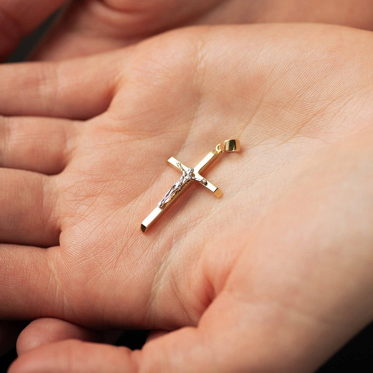 Золотой крестик "Распятие. Спаси и Сохрани" (на укр. языке) п03868 от ювелирного магазина Оникс - 1